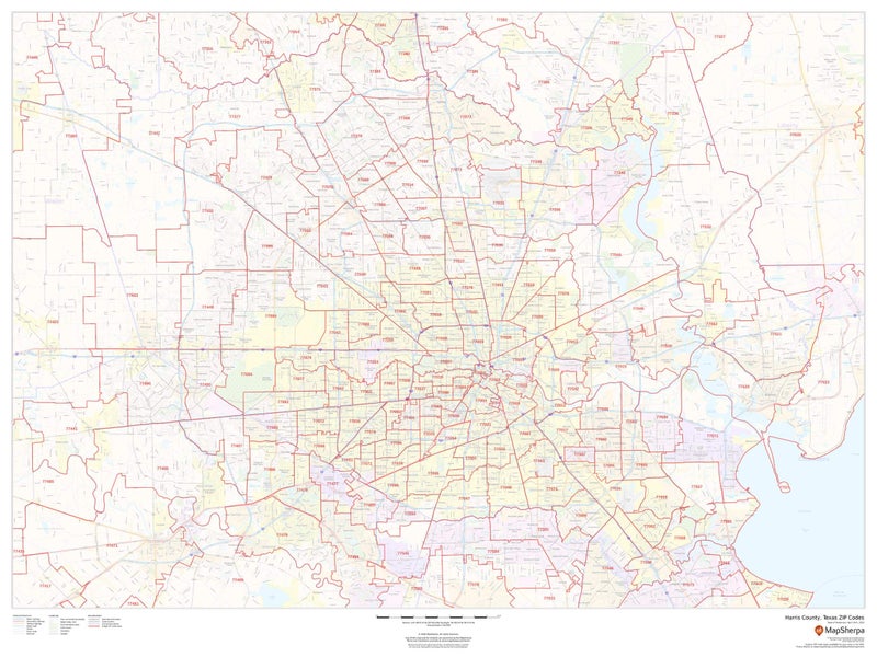 Harris County, Texas Zip Codes - 48" x 36" Laminated Wall Map